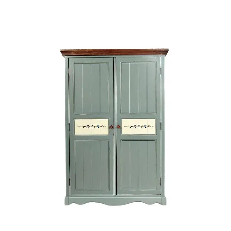 American rural modern simple all-solid wood wardrobe European-style simple two-door integral furniture