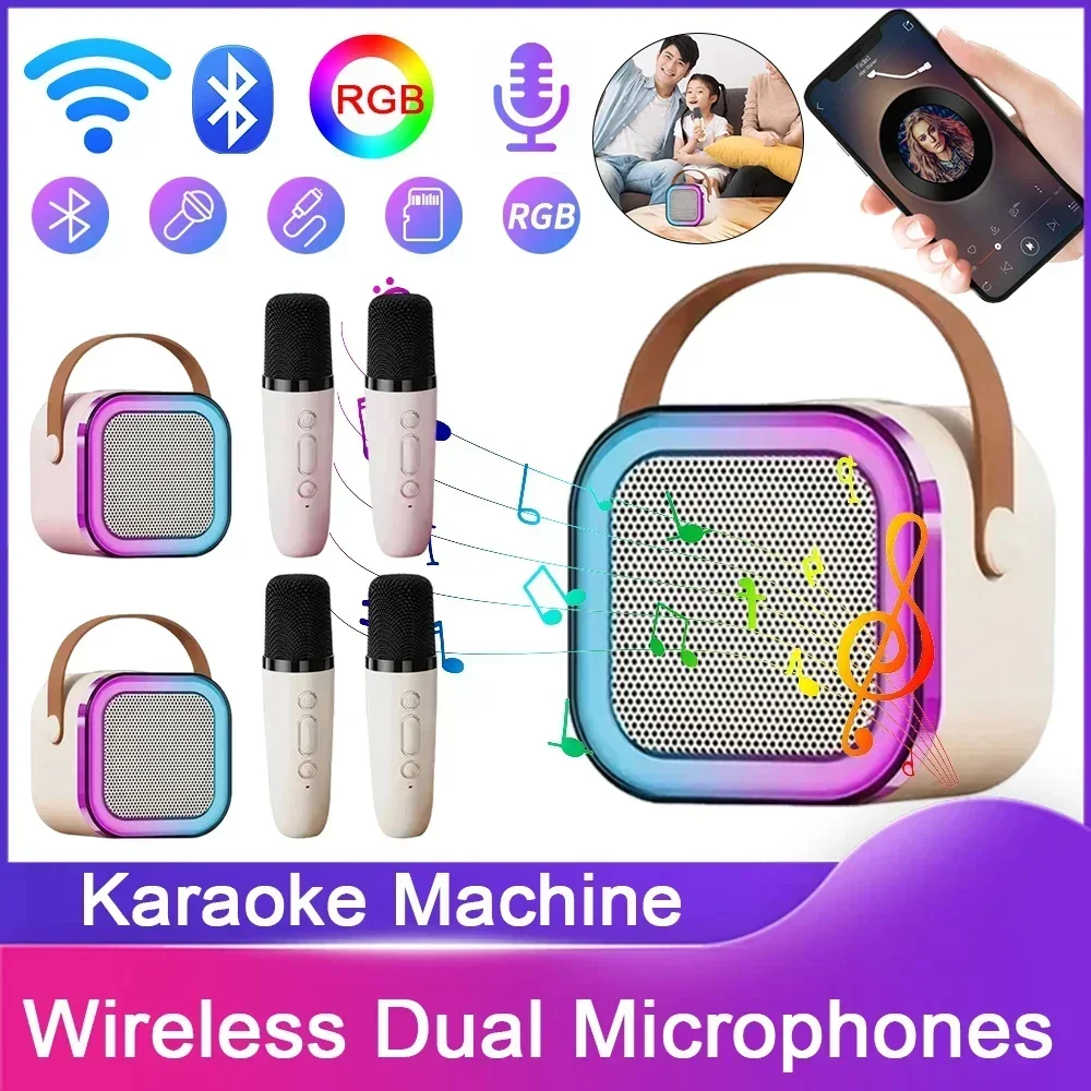 Bluetooth Speaker K12 Wireless Microphone Karaoke Machine KTV HIFI Stereo Sound RGB Lights for Outdoor Home Party