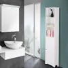 Storage Cabinet 12" Wide White Skinny Linen Cabinet with 3 Open Shelves Single Door Adjustable Shelf Space Saving Corner Pantry 4