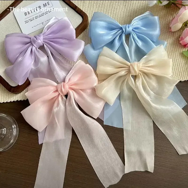 

Fashionable Girl Candy Color Bow Ribbon Duck Billed Spring Clip Half Tie Hair Girl Sweet New Hair Clip Accessories Korea 2024