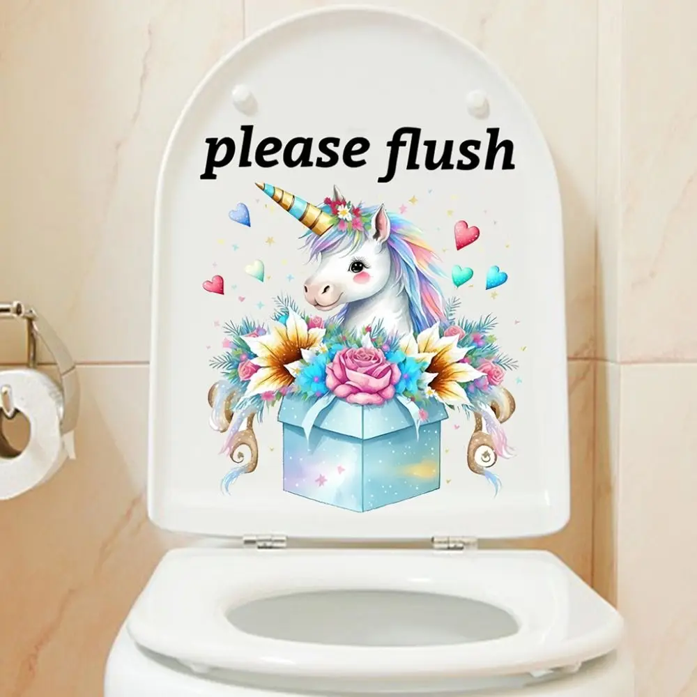 Cartoon PVC Sea Animal Toilet Sticker Washable Please Flush Toilet Sign Sticker Removable Cute Bathroom Decals Living Room