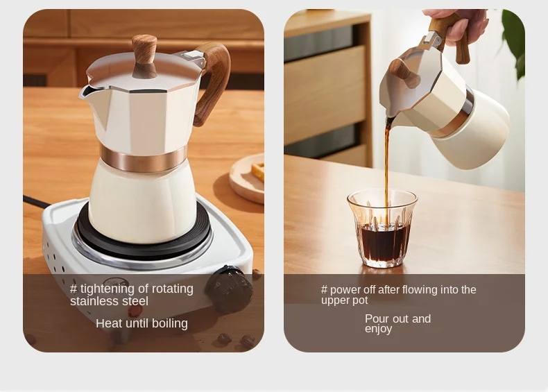 220V Electric Moka Pot Espresso Maker Set for Home Use with Double Valve Manual Coffee Pot 6