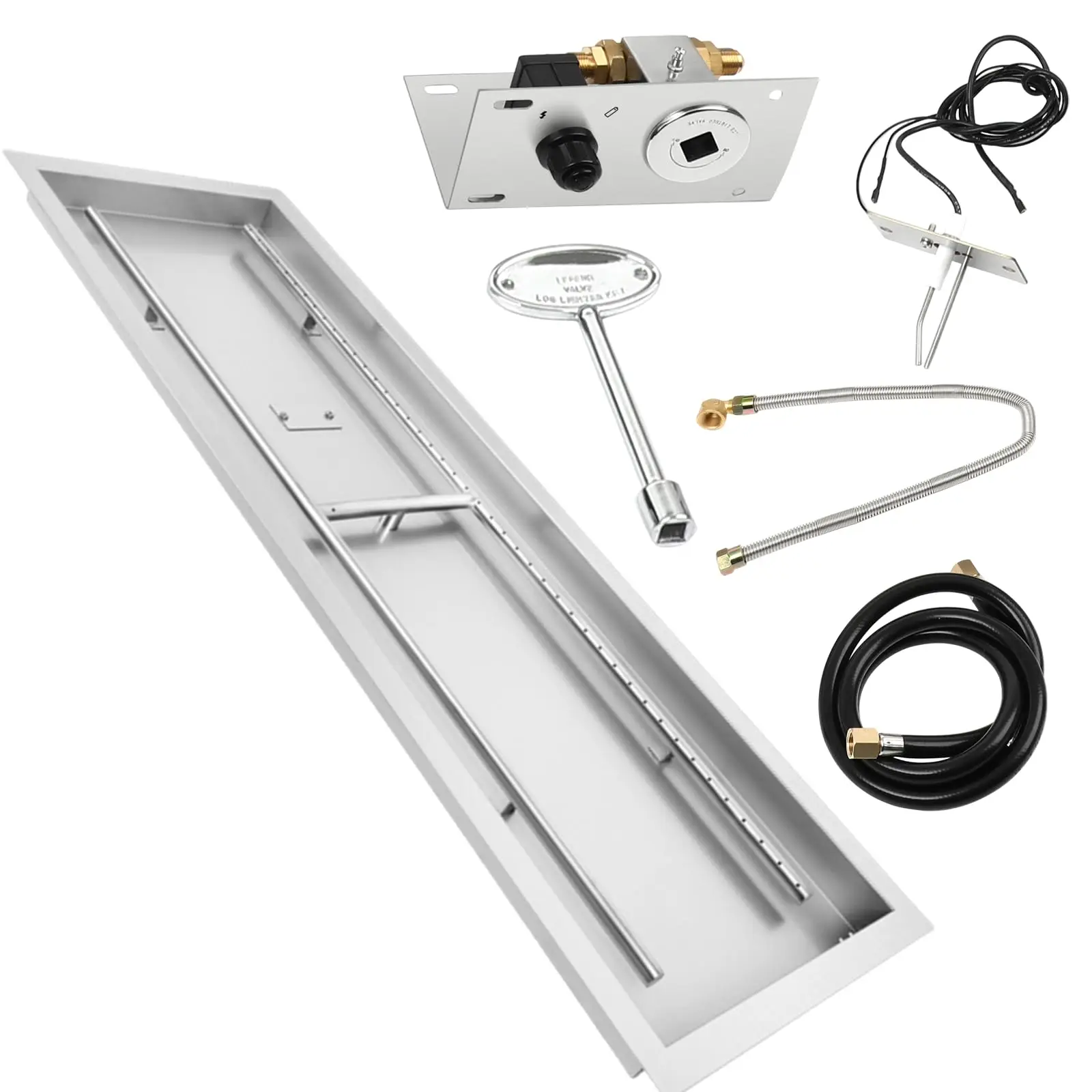 48 x 14 inch Rectangular Drop-in Fire Pit Pan Kit, Fire Pit Pan Kit with H-Shaped Burner, Spark Ignition Kit and Hose for In