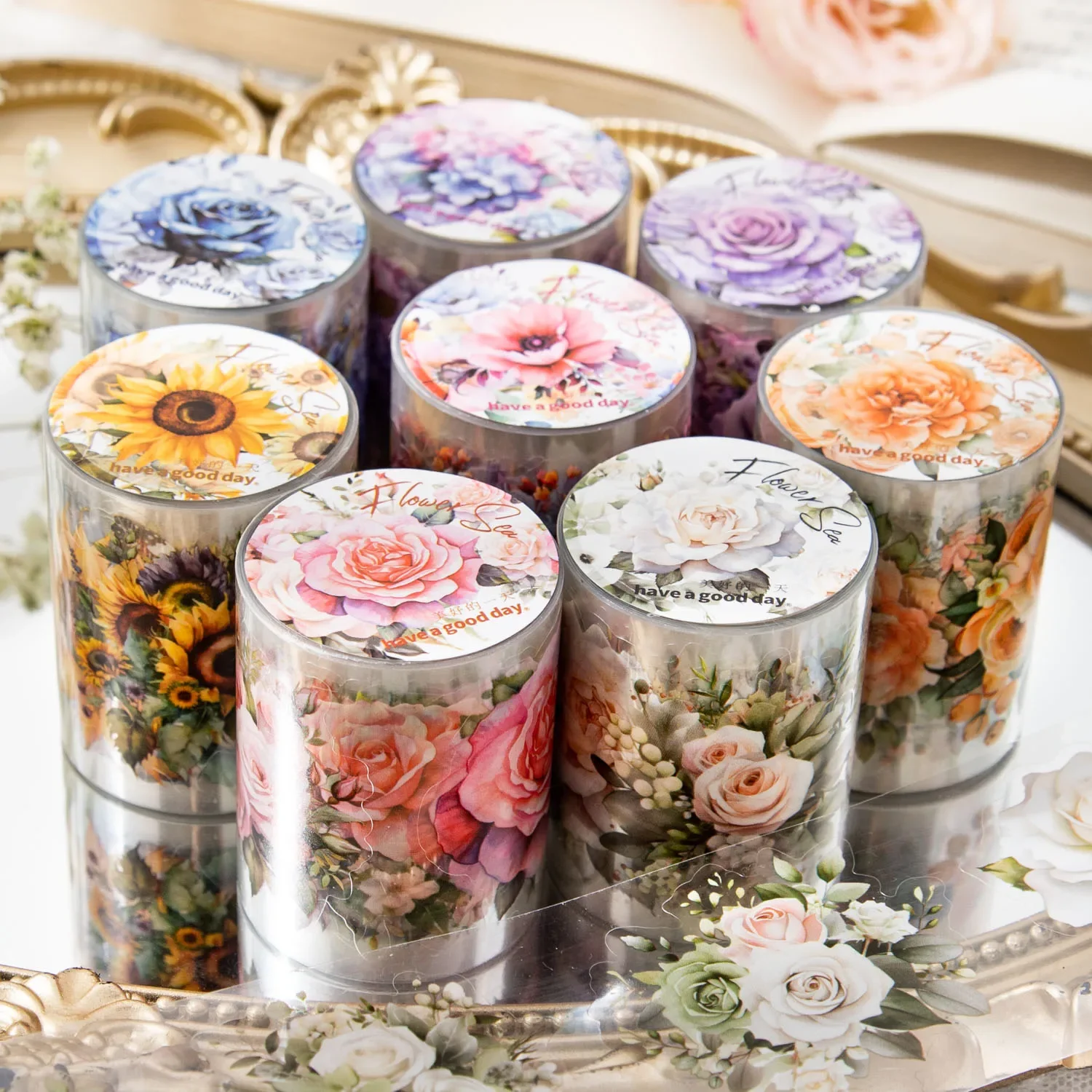 Adhesive Tape 50mm*2m Floral Stickers for Scrapbook Journal DIY