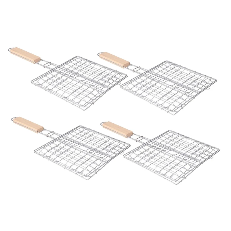 

BBQ Net Basket Grilling Baskets For Fish Folding Vegetable Barbecue Wire Grid Rack BBQ Accessories With Wooden Handle