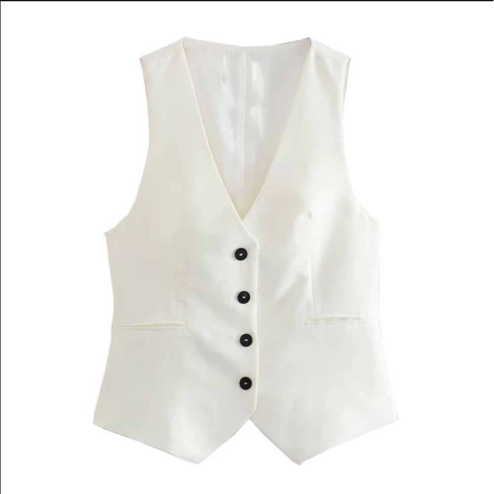 Women's Suit Vest V-neck Single-breasted Commuter Office General Casual Sleeveless Jacket Traf Official Store Rarf Tangada Shop