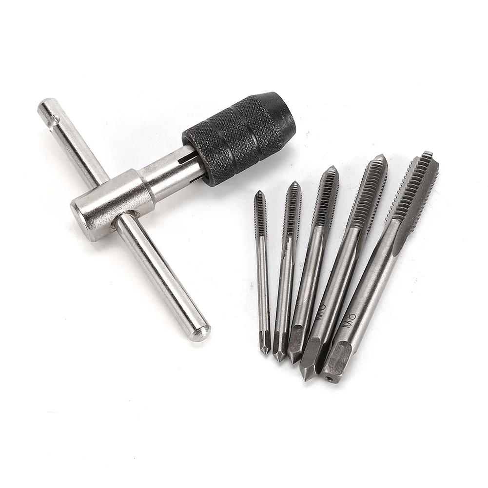 

Hand Tool Wrench 6PCS/Set Tap Drill M3-M8 Metric Ratchet Tap Wrench Screwdriver T Handle Tap Holder Threading Tool