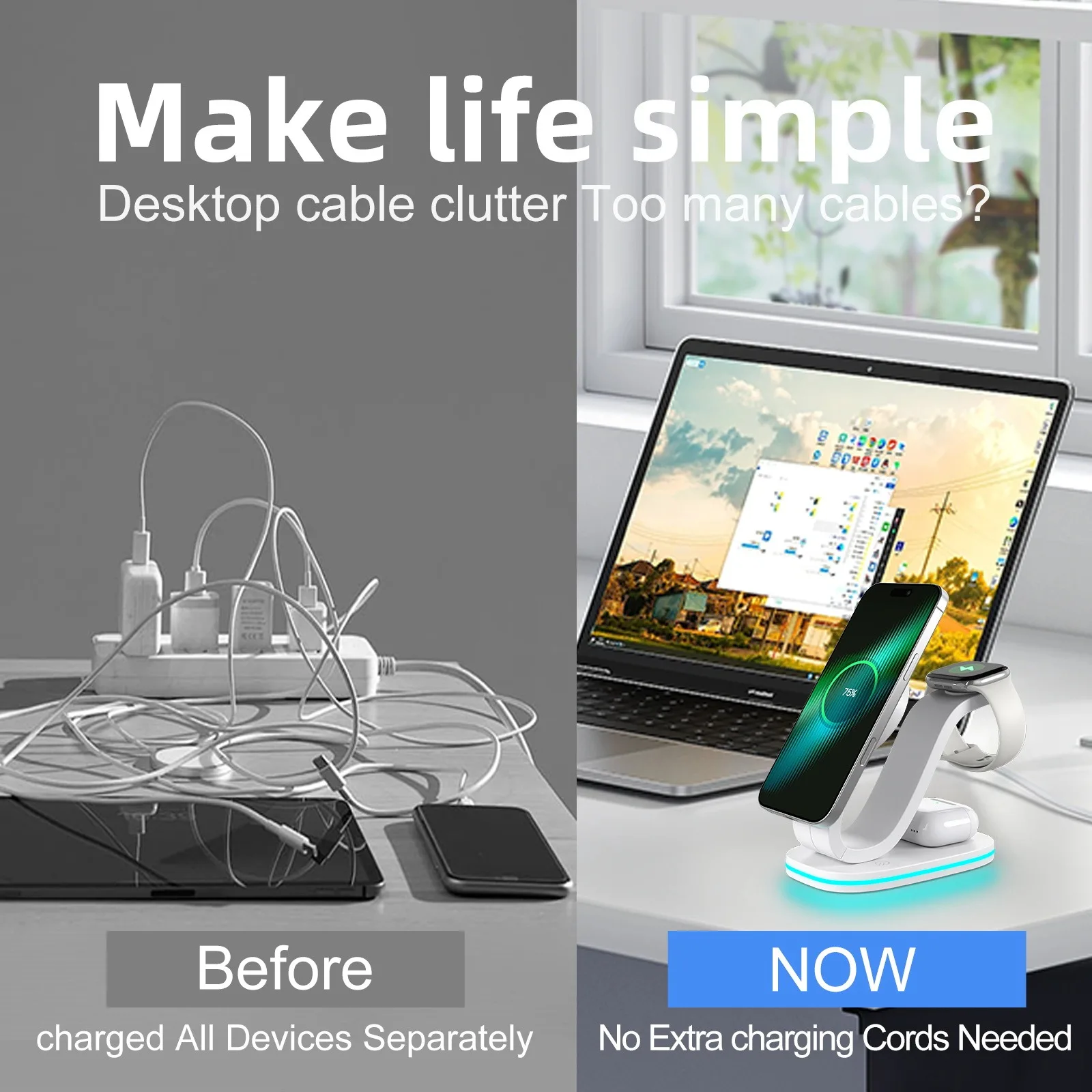 qi 15W 3-in-1 Magnetic Wireless Charger Stand Night Light For iPhone 17~12 Pro Max Apple Watch 11~2 SE Airpods Pro Fast Charging