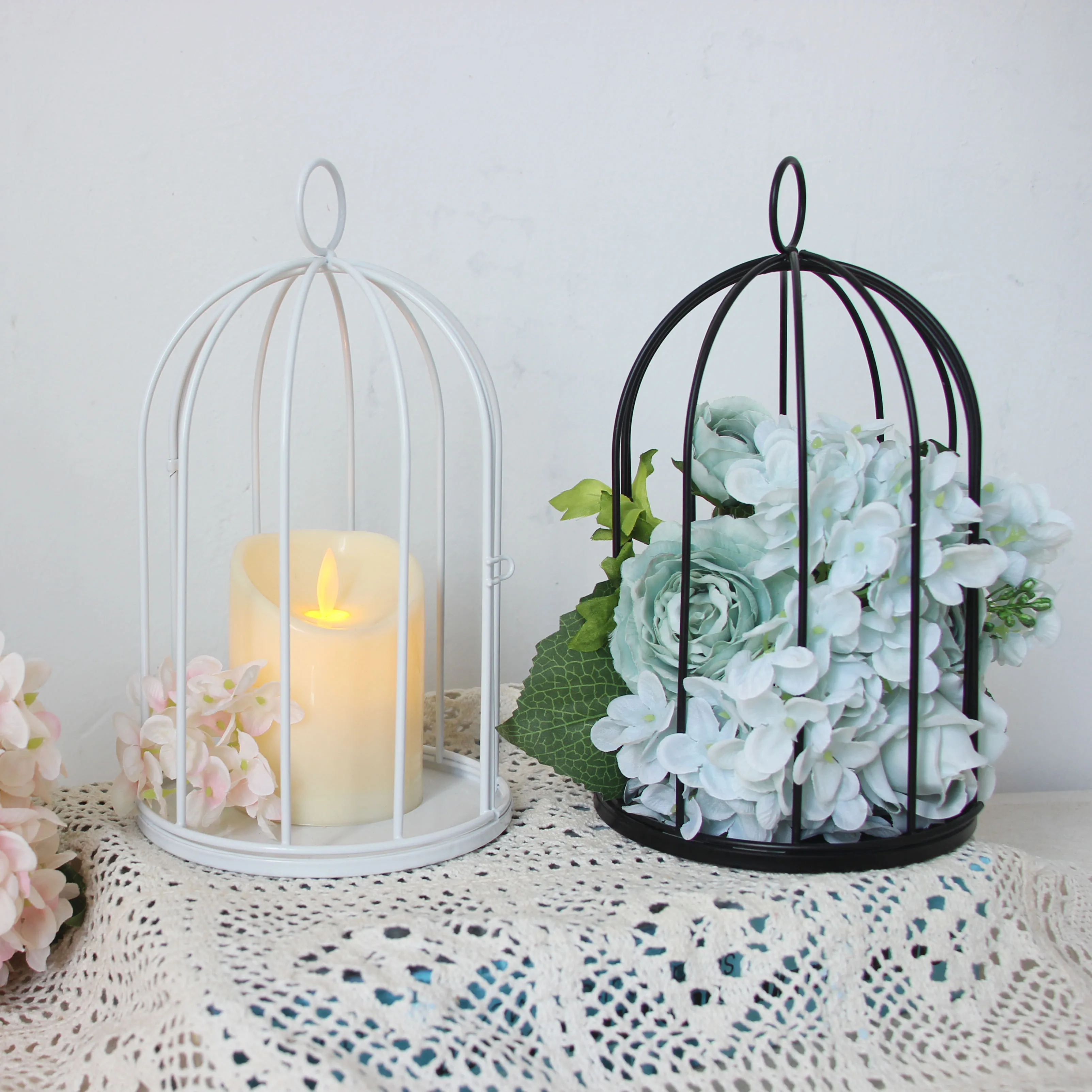 Outdoor Modern iron garden metal birdcage line cage with Bird decoration hanging flowerpot succulent plants
