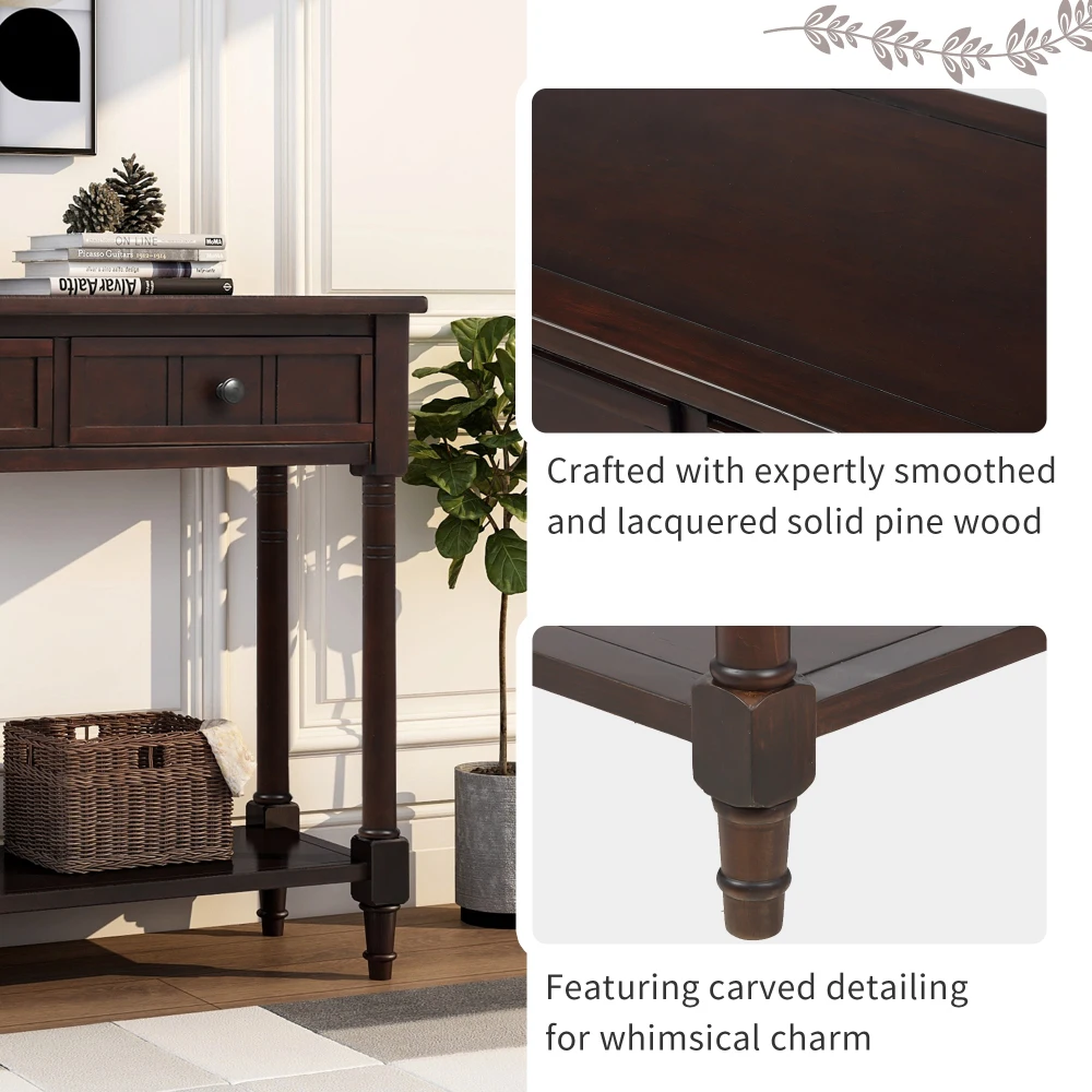 TREXM Daisy Series Console Table Traditional Design with Two Drawers and Bottom Shelf (Espresso) 6