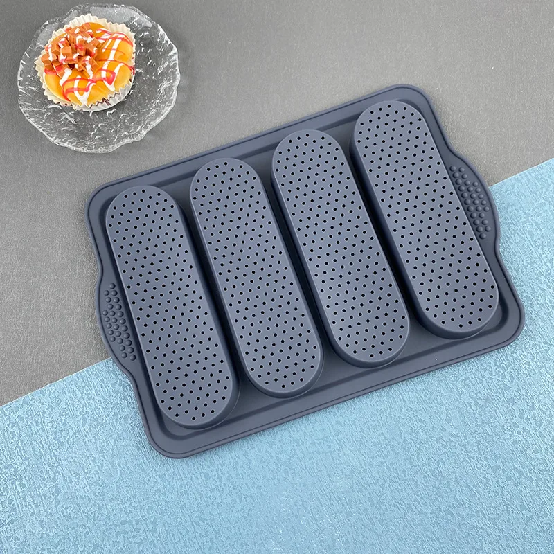 Non-Stick Silicone Bread Mould 4 Cavity Hot Dog Bun Pan Cake Tray Baguette Baking Tool Bread Loaf Silicone Mold Kitchen Bakeware