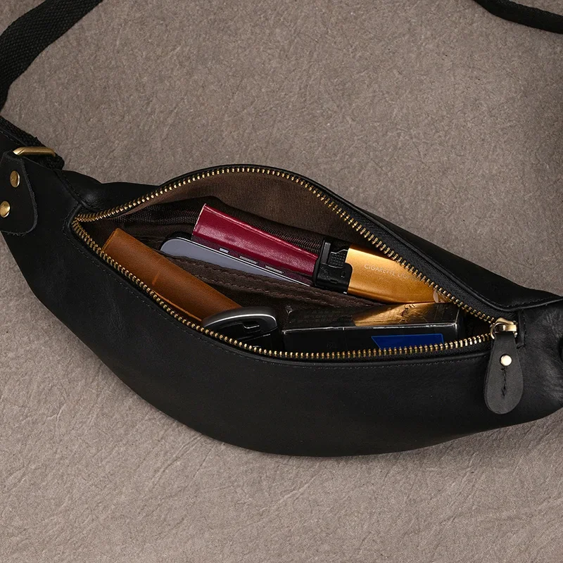 Genuine leather waist bag for men with sleek premium design and adjustable strap