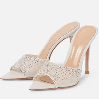 New Summer Women's High-heeled Sandals Stiletto Rhinestone High-heeled Slippers Pointed Toe Open Toe Slip-on High-heeled Sandals - Image 2