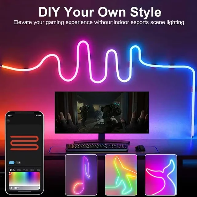 5V USB RGBIC Neon LED Strip,1/2/3/4/5M IP65 RGBIC Neon lamp tape with Bluetooth App and Remote For DIY Neon Deocoration Lighting 2 5V USB RGBIC Neon LED Strip,1/2/3/4/5M IP65 RGBIC Neon lamp tape with Bluetooth App and Remote For DIY Neon Deocoration Lighting 2