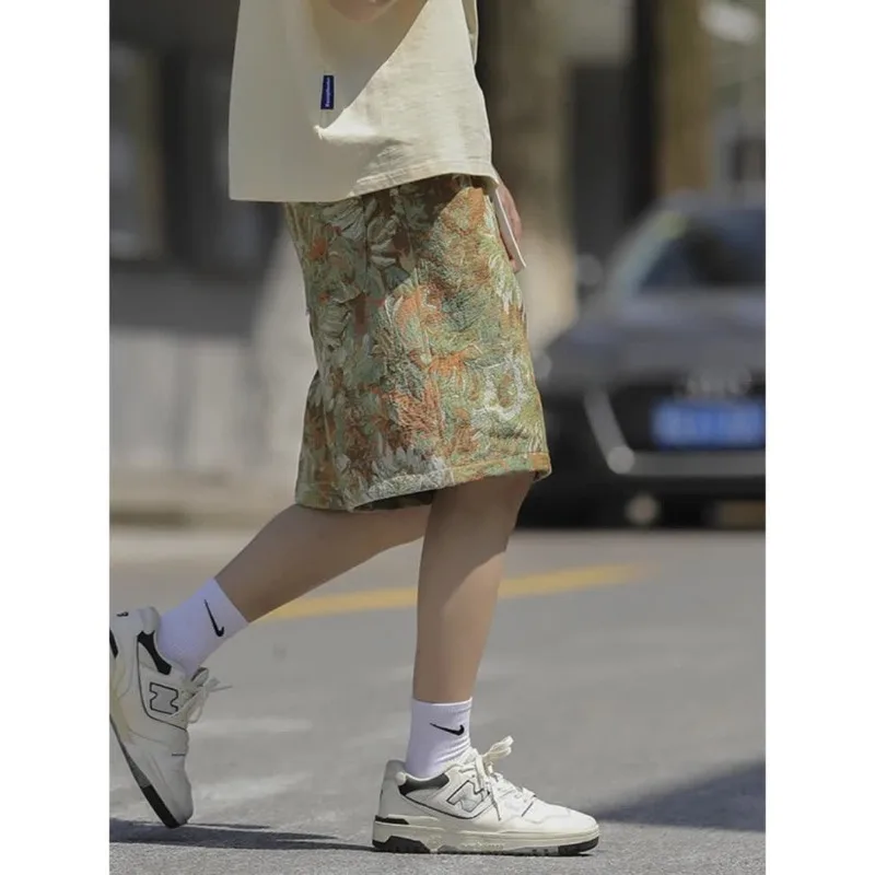 Chinese Style Comfortable Minimalist Casual Men's 2024 Summer Printed Elasticized Printed Drawstring Pocket Fashion Loose Shorts