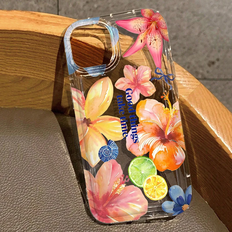 Art Hibiscus Floral Clear Silicone Phone Case
