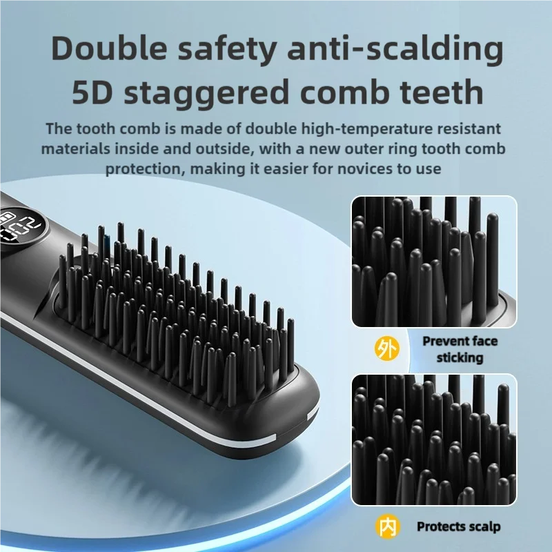 Mini USB Rechargeable Hair Straightener Brush, Portable Electric Straightening Comb with Lcd Display - Travel-Friendly Cordless 5
