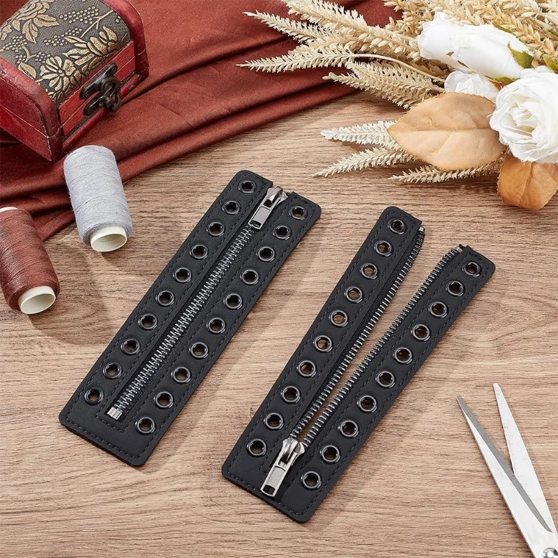 2 Pairs Leather Lace-in Boot Zipper Inserts 6.9 x 2 Inch Eyelets Zipper Boot Laces 10 Holes No Tie Shoe Laces for Adults Men