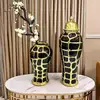 Black Plaid Can Ceramic Checkmate Jar Flower Vase Sealed Storage Tank Ginger Jar Chinese Porcelain Handicrafts Home Decoration 3