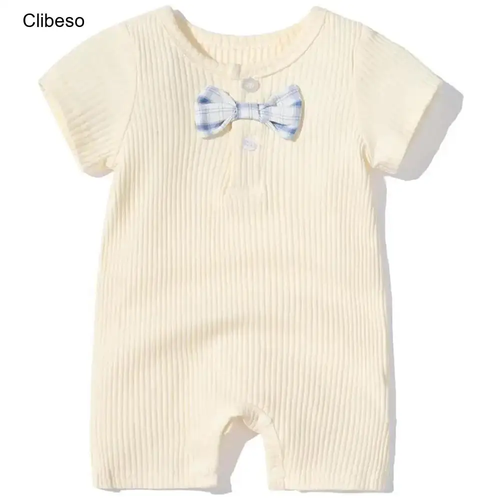 

2024 Clibeso New Summer Baby Romper Bow Solid One-Piece Bodysuit For Girls Boys Cotton Infant Jumpsuit Newborns Clothing 0-2T