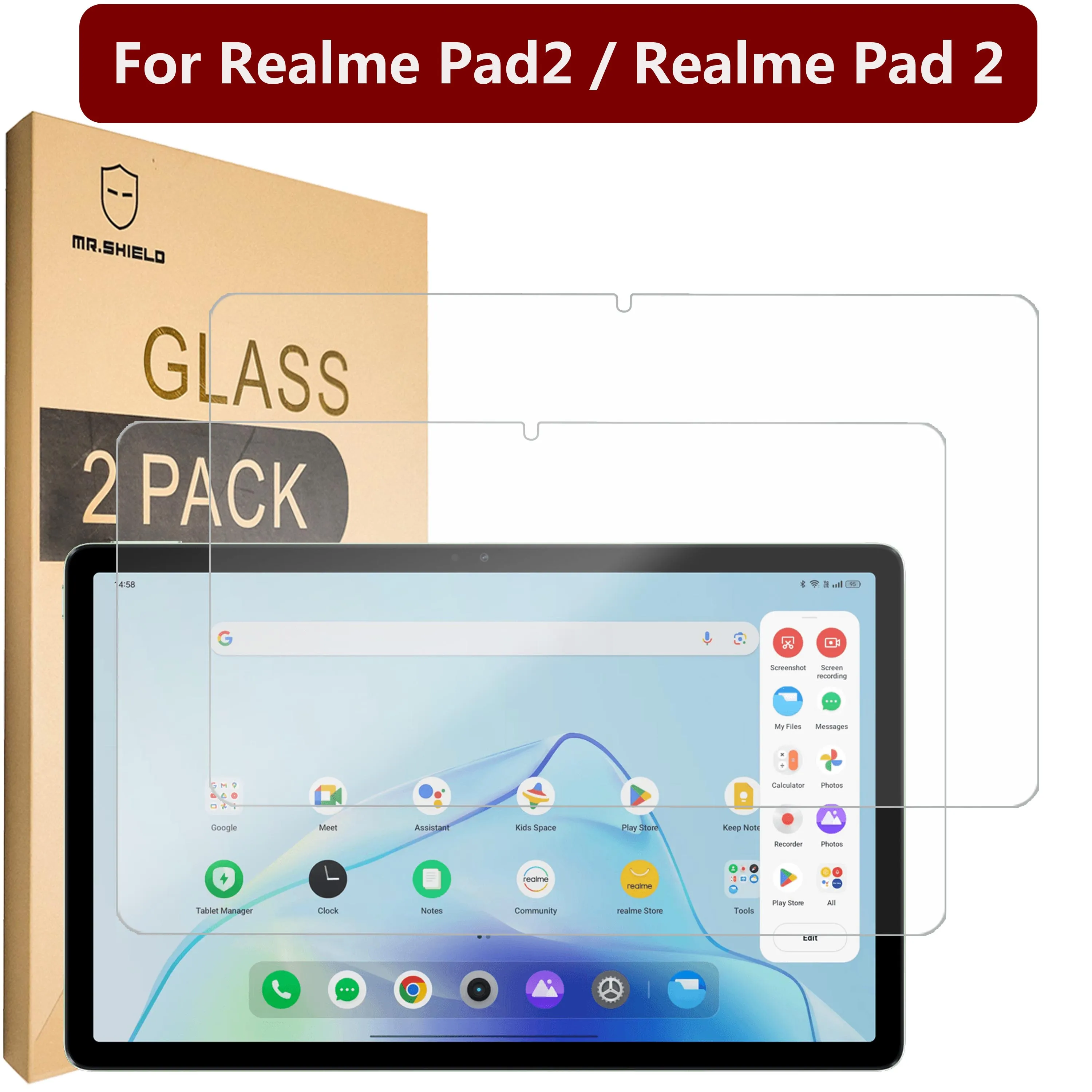 

Mr.Shield [2-PACK] Screen Protector For Realme Pad2 / Realme Pad 2 [Tempered Glass] [Japan Glass with 9H Hardness]