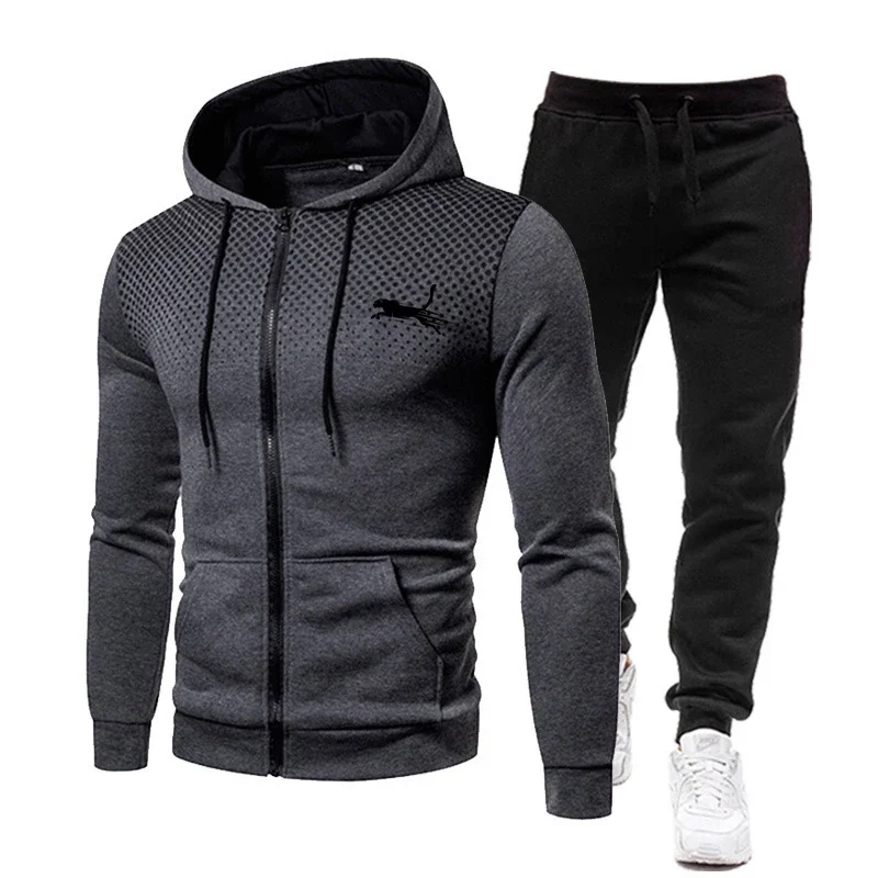 thumbnail image 1 of Chándal de moda con cremallera para hombre, Sudadera con capucha, ropa de gimnasio para Fitness, conjunto de ropa deportiva para correr, chándal para correr al aire libre, otoño e invierno, nuevo, 1 of 5