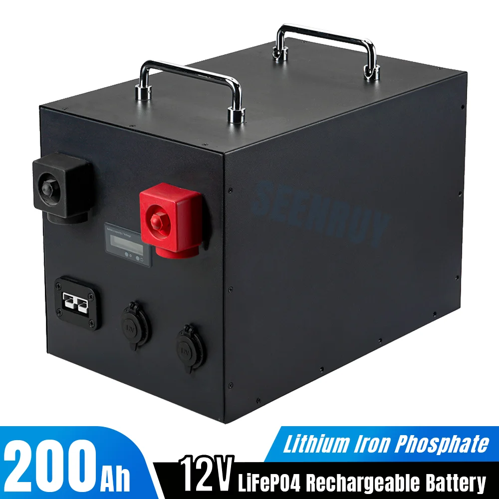 

12V 200Ah Lifepo4 Battery Pack Lithium Iron Phosphate Builtin BMS For RV Camper Golf Cart Deep Cycle Solar Power System +Charger