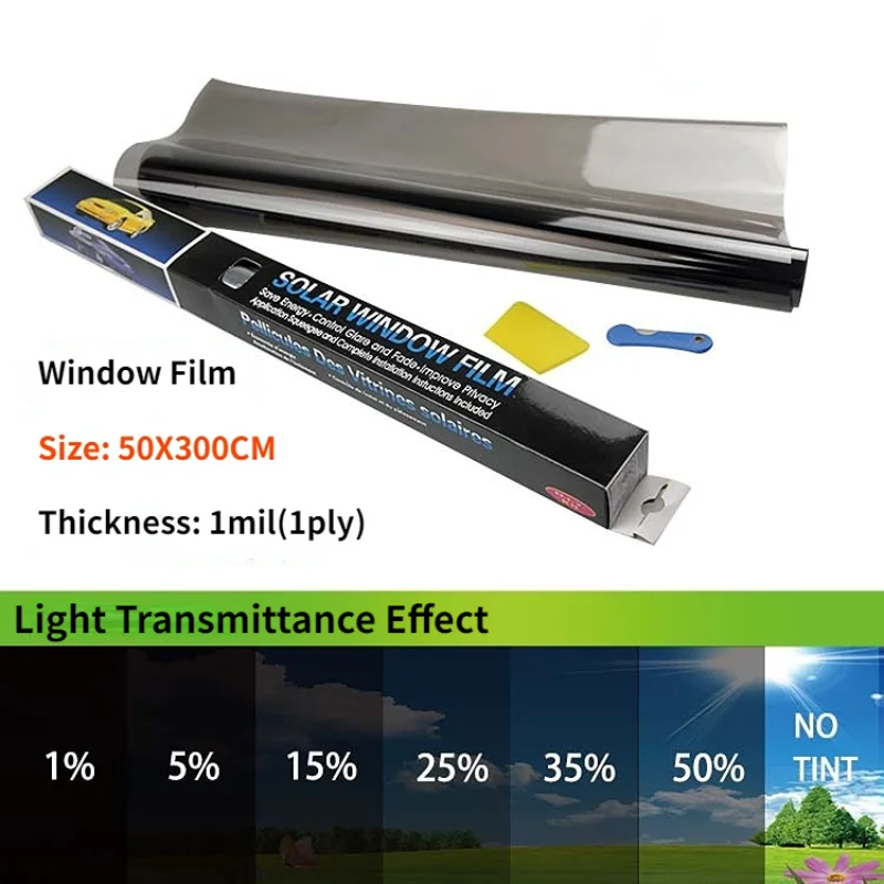 

1 Roll 50cm X 3m 1/5/15/25/35 Percent VLT Window Tint Film Glass Sticker Sun Shade Film for Car UV Protector Foils Sticker Films