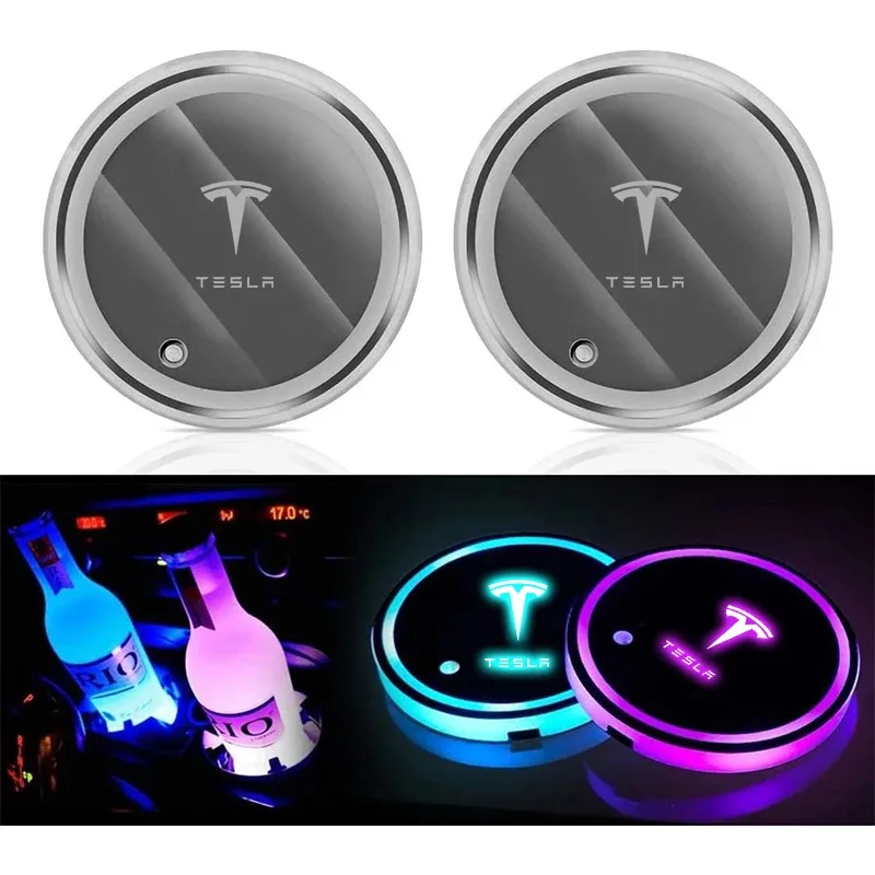 2개 자동차 LED 물컵 매트 음료 홀더 테슬라 모델 3 모델 Y 모델 S 모델 X 자동차 실내 물컵 받침대 액세서리