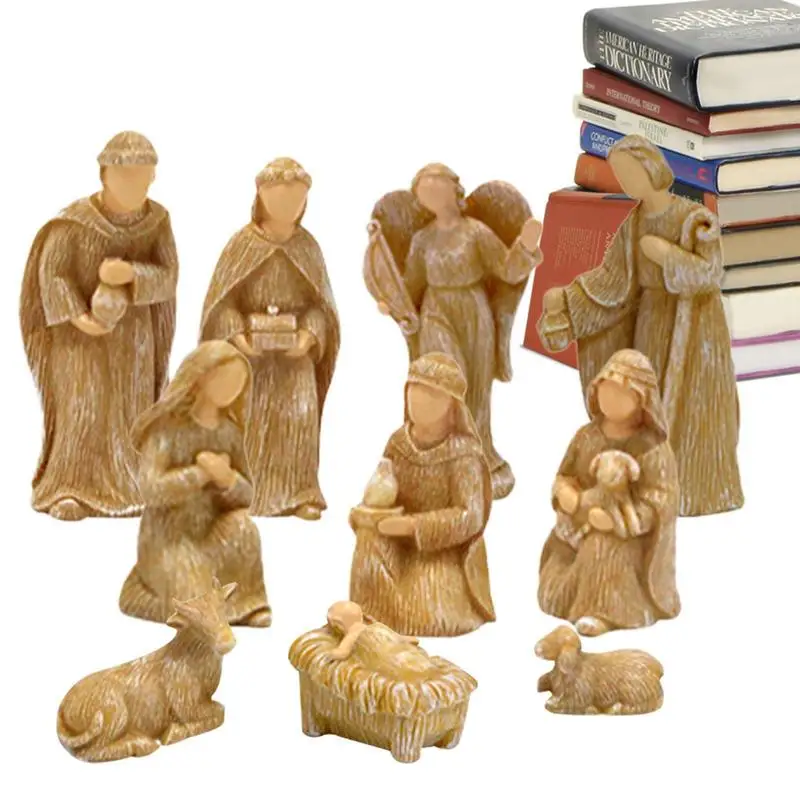 

Nativity Scene Statue Religious Resin Ornament Resin Crafts 10pcs Manger Group Ornaments Nativity Ornament Christian Believers