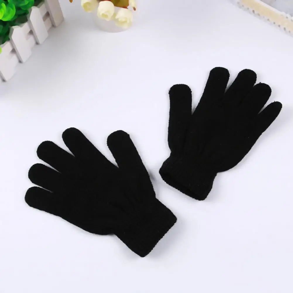 Warm Full Finger Gloves 1Pair Knitted Woolen Couple Gloves Winter Solid Color Full Finger Mittens Hand Warmer for Men Women Thicken Cycling