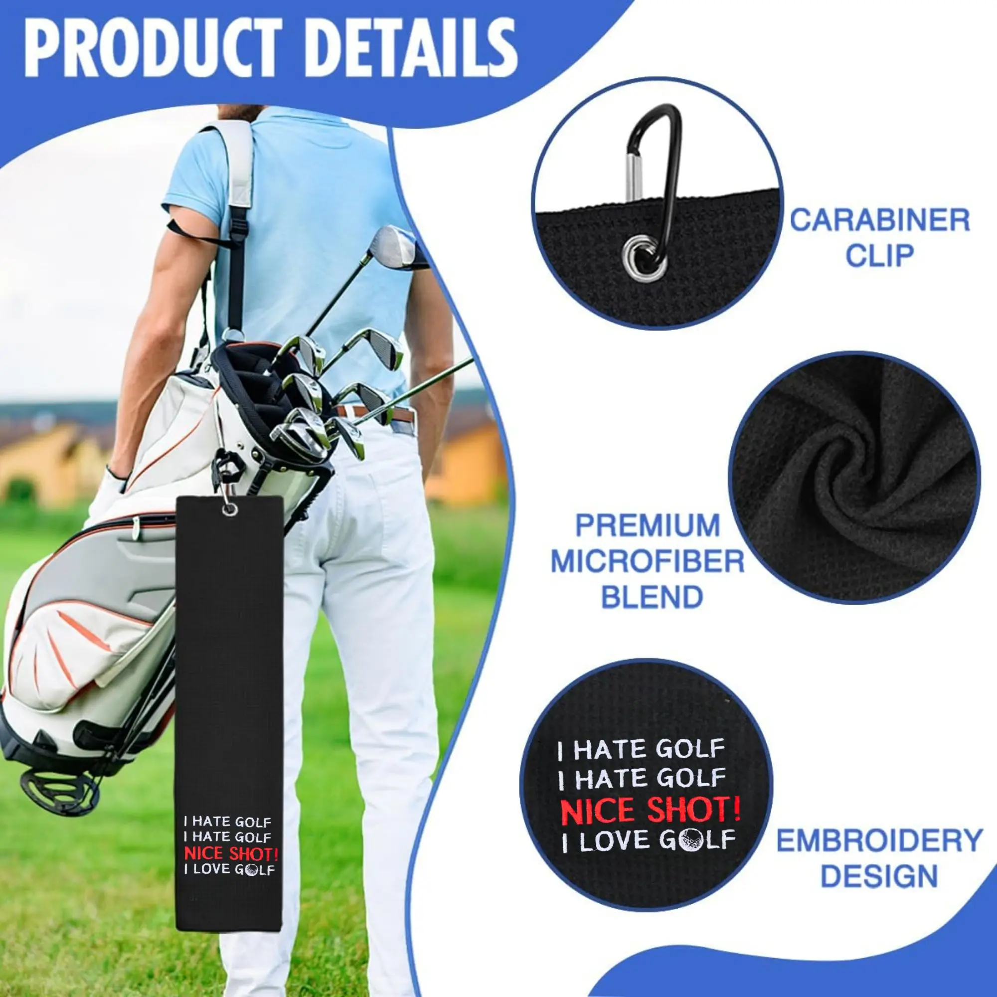 Golf Towel Funny Microfiber Embroidered For Bags Men&Women Accessories