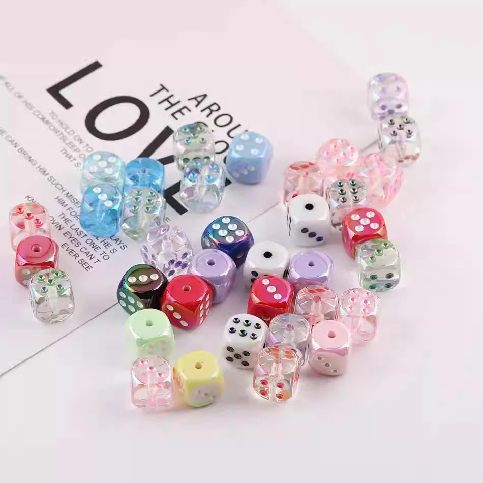 14mm 아크릴 수제 DIY 사각형 구멍있는 비즈 숫자 주사위 팔찌 장식 액세서리 재료