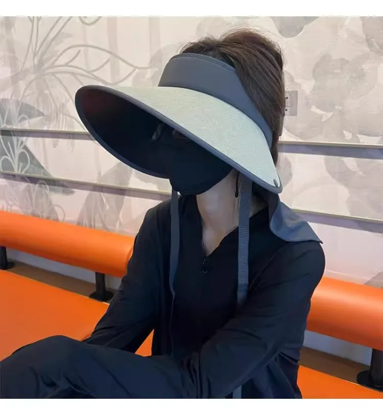 Summer Wide Brim Sunhat Women Sun Hats Foldable Adjustable Outdoor Beach Bucket Hat UV Protection Visors Fisherman Ponytail Caps