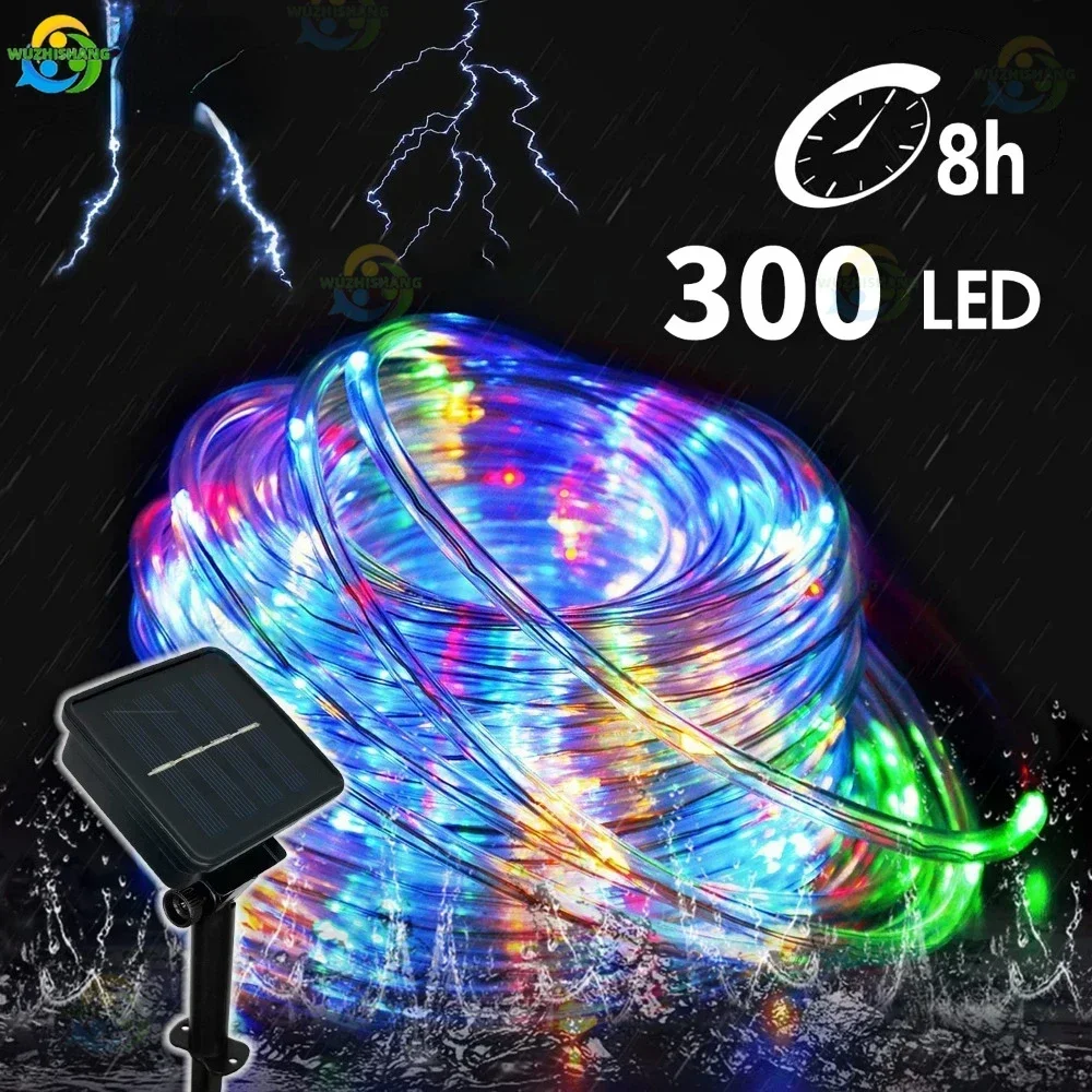 Outdoor LED Solar Tube Rope Fairy Light Christmas Decoration String Light Waterproof For Garden Fence Yard Balcony Party Decor