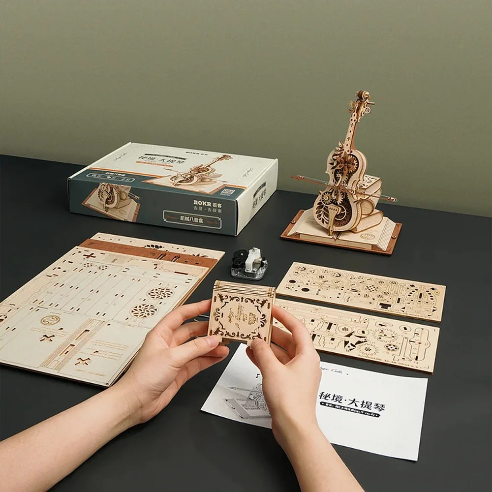 Robotime Wooden Music Box Puzzles AMK63 Magic Cello House Warming Musical Gift Hobby Kit Toy Home Decor for Adults Teens 5