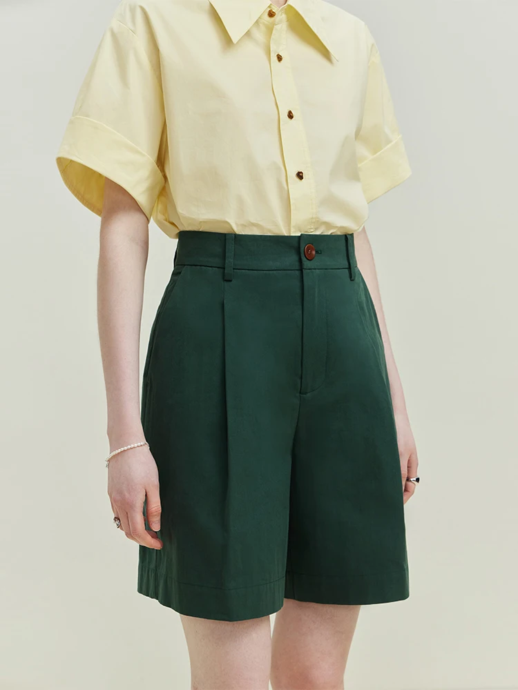 FSLE Casual Commuting High Waist Thin Straight Shorts for Women Summer Newly 100% Cotton Solid Color Pants Shorts Female