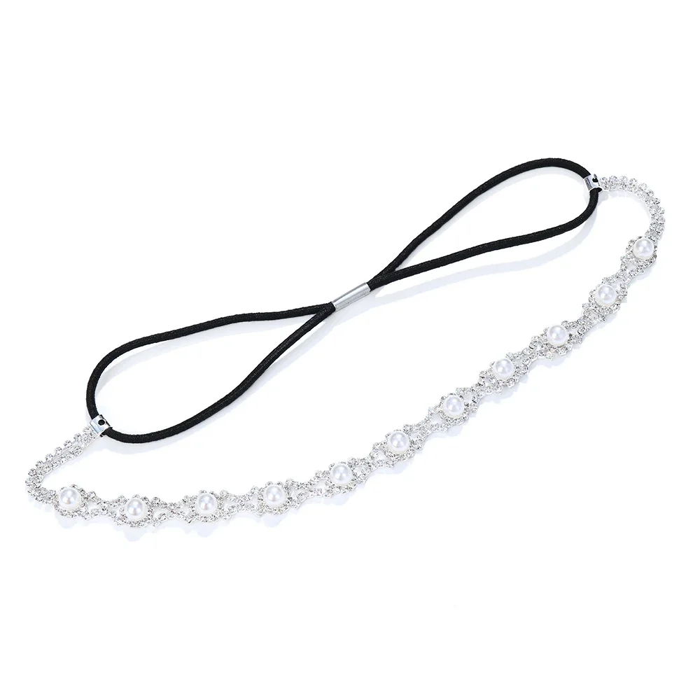 Women Elastic Rhinestone Headband Wedding Bridal Hair Chain Pearl Crystal Hair Band Accessories
