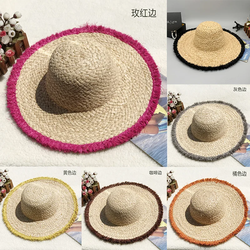 

2023 Sky Blue Lafite Straw Hat Colorful Wrapped Women's Summer Woven Straw Hat Sun Hat Panama Men's Dome Hat