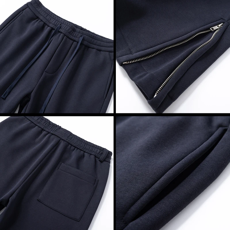 Stretch Knitted Casual Pants Men's Sweatpants Fashion Zipper Design Streetwear Micro Flared Loose Jogging Pants Black Biege Navy