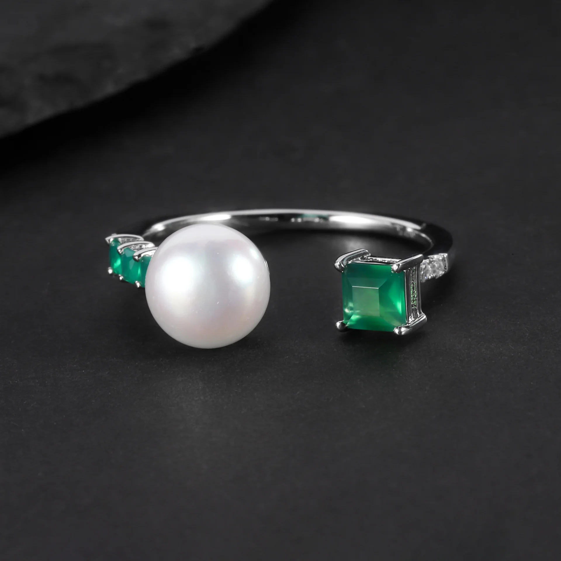 

brand genuine real jewels S925 Sterling Silver Freshwater Pearl Female Adjustable Opening Fashion Light Luxury Natural Green Aga