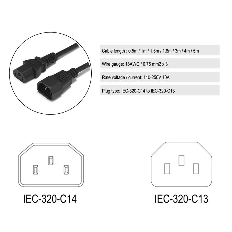 Cable de alimentación IEC320 C13 a C14 1.8m 250V/10A rojo 