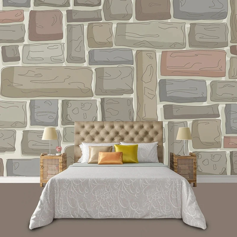 

Vintage Cartoon Brick Stone Pattern Wallpaper Home Interior Decoration Mural Custom Any Size 3D Relief Texture Wall Papers