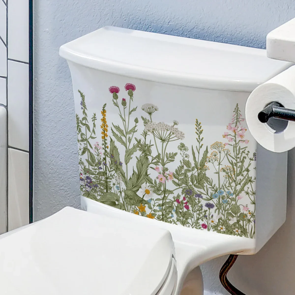 Toilet Stickers Toilet Wall Stickers Vinyl Stickers Green Plants Flowers Toilet Stickers Bathroom Decoration