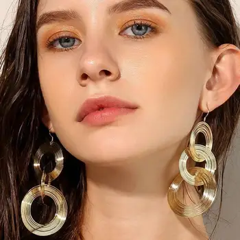 Exaggerated Long Multilayer Circle Drop Earrings For Women Jewelry Gold Silver Color Earings Vintage Big Circle Earrings 2025