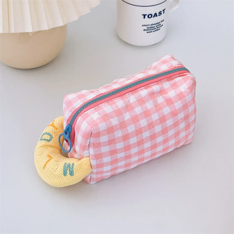 Cute Cosmetic Bag Plaid Pattern Travel Plaid Print Cosmetic Bag Makeup Storage Bag with Handle Toiletry Pouch for Women Girls