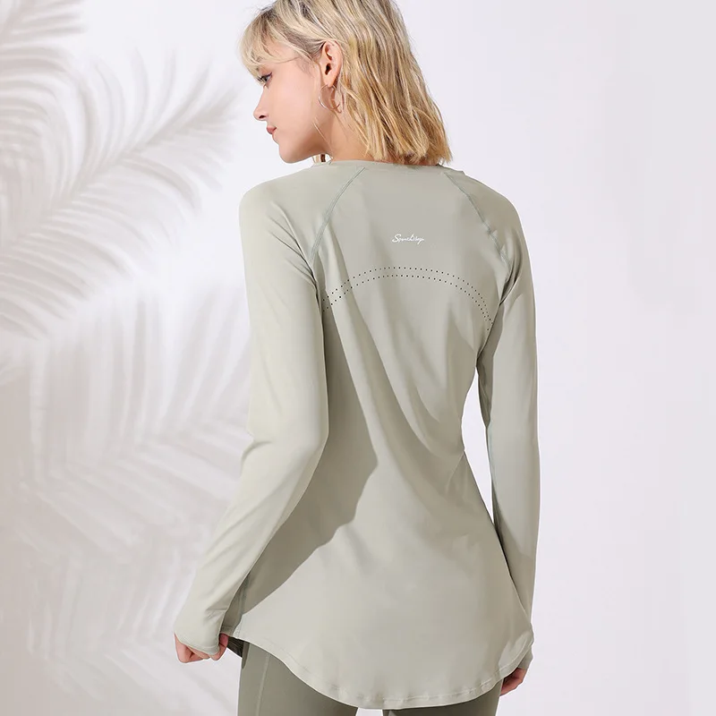 Long Sleeve Tees Sport Top For Women Shirts Cover Hip Gym Shirt Fitness Fitted Tops Quick Dry Blouses Running Pilates Wear