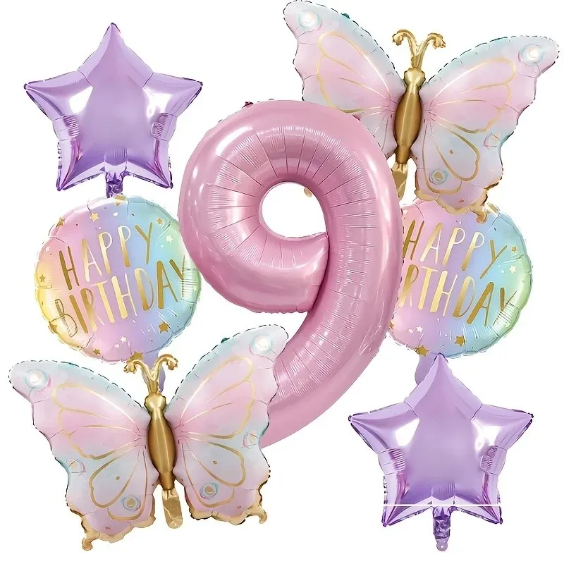 Pink Butterfly & Number Balloon Set - Ideal for Celebrations and Parties
