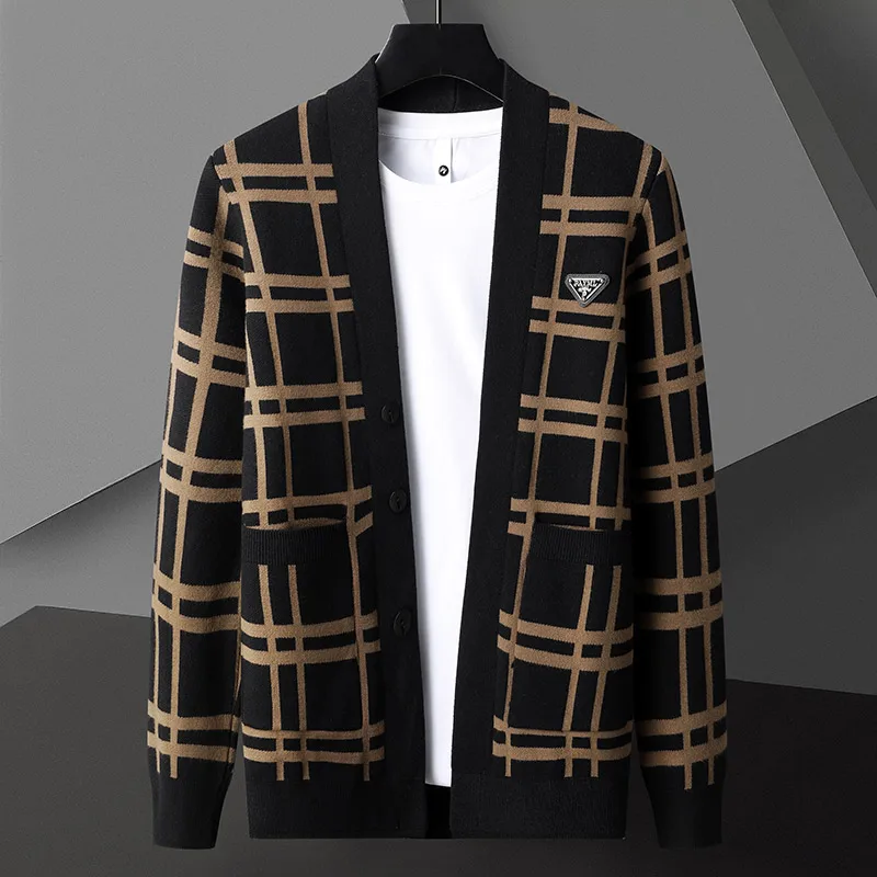 

High end brand striped knitted cardigan men's 2023 Spring and Autumn New Exquisite Printing Fashion Casual Shawl Sweater Coat