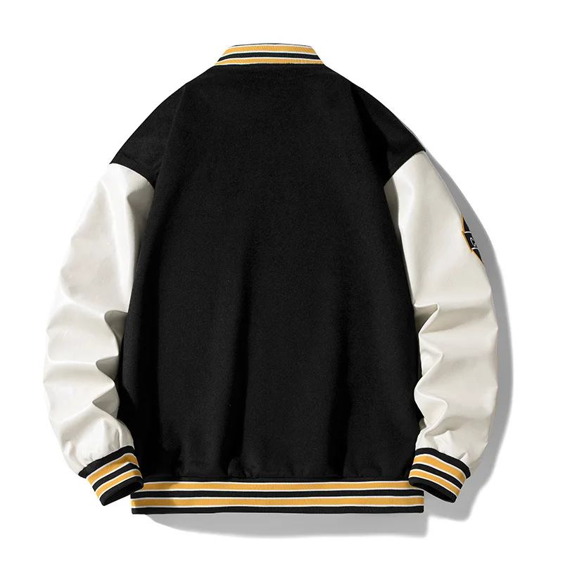 Youth Spring Retro Baseball Uniform Letter Embroidered Fake Leather Sleeve Jackets Coat Men's Street Hip Hop Trend Couple Jacket